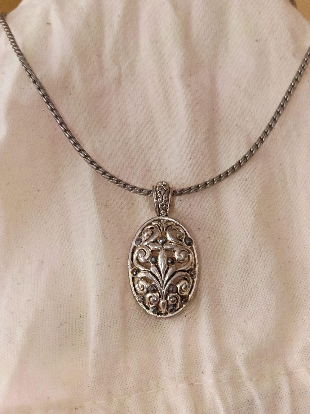 Brighton Silver Filigree Oval Pendant Necklace
